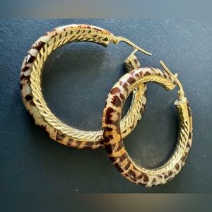 Moda Al Massimo Italian Leopard Print 18K Over Bronze Enamel Earrings